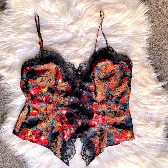 Vintage Other - Vintage Silk Floral Bustier Chemise Teddy Top Lingerie